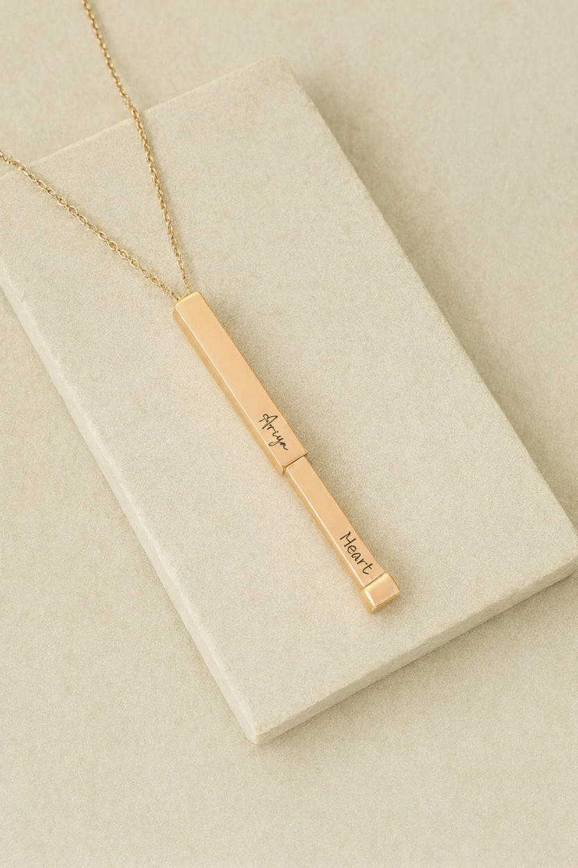 Personalized Monarque Slide Bar 18K Gold Plated Necklace – Elegant 304 Stainless Steel Gold Pendant Jewelry