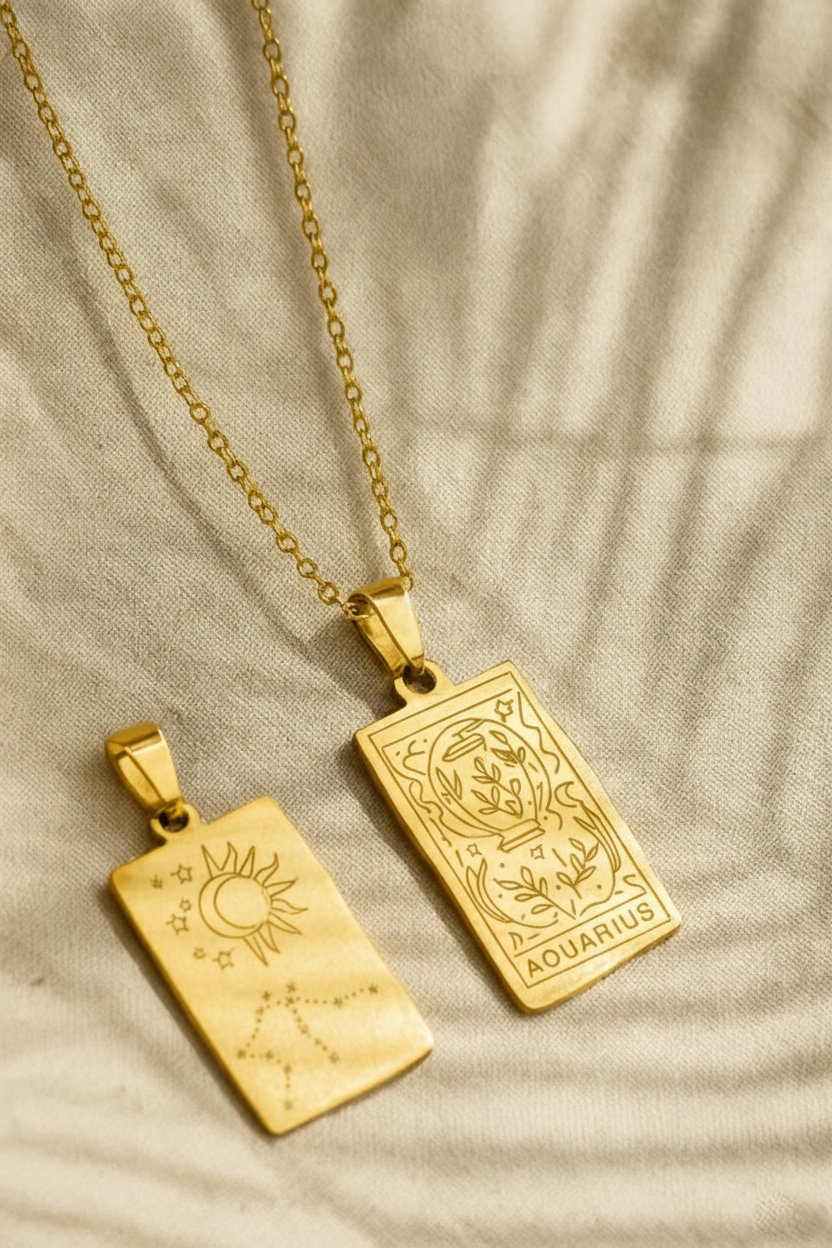 Zodiac Celestia Slabs 18K Gold Plated Pendant – Durable Titanium Steel Astrological Necklace