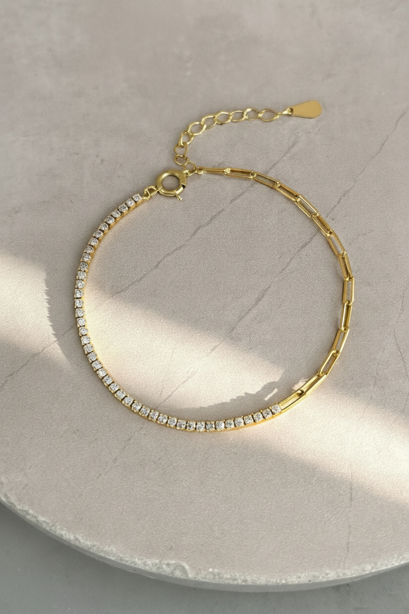 Duo Luxe 925 Sterling Silver Bracelet – Elegant Gold Plated Sterling Silver Bracelet for Women