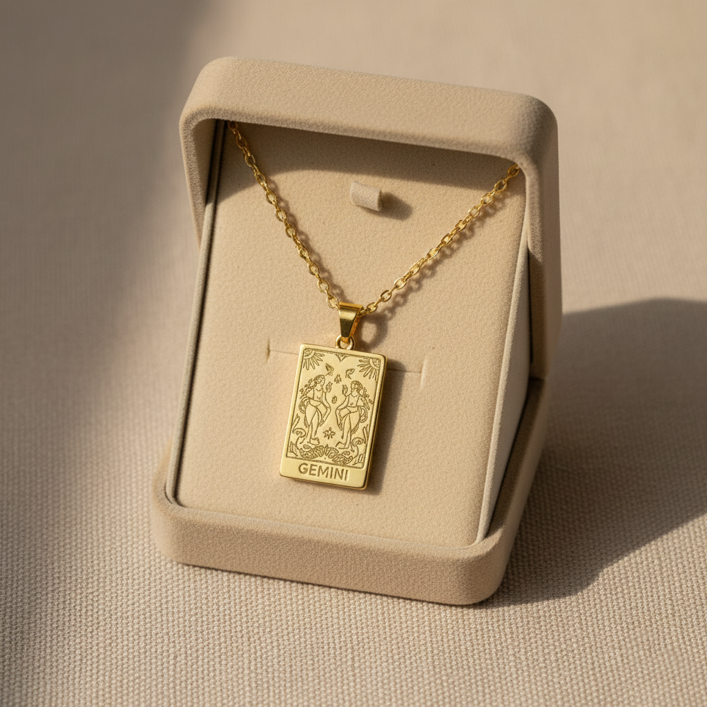Zodiac Celestia Slabs 18K Gold Plated Pendant – Durable Titanium Steel Astrological Necklace