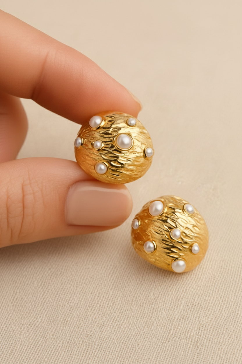 Orbs 24K Gold Plated Pearl Hoop Earrings - Elegant Gold Hoops for Women, 304 Stainless Steel, Classic Statement Earrings