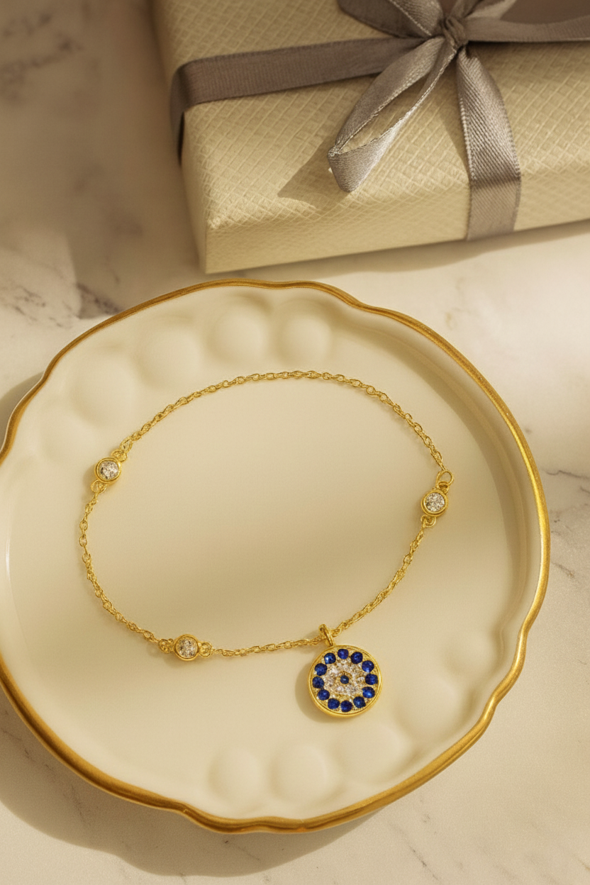 Celestia Evil Eye 925 Sterling Silver Bracelet – Elegant Gold & Silver Protective Bracelet for Women