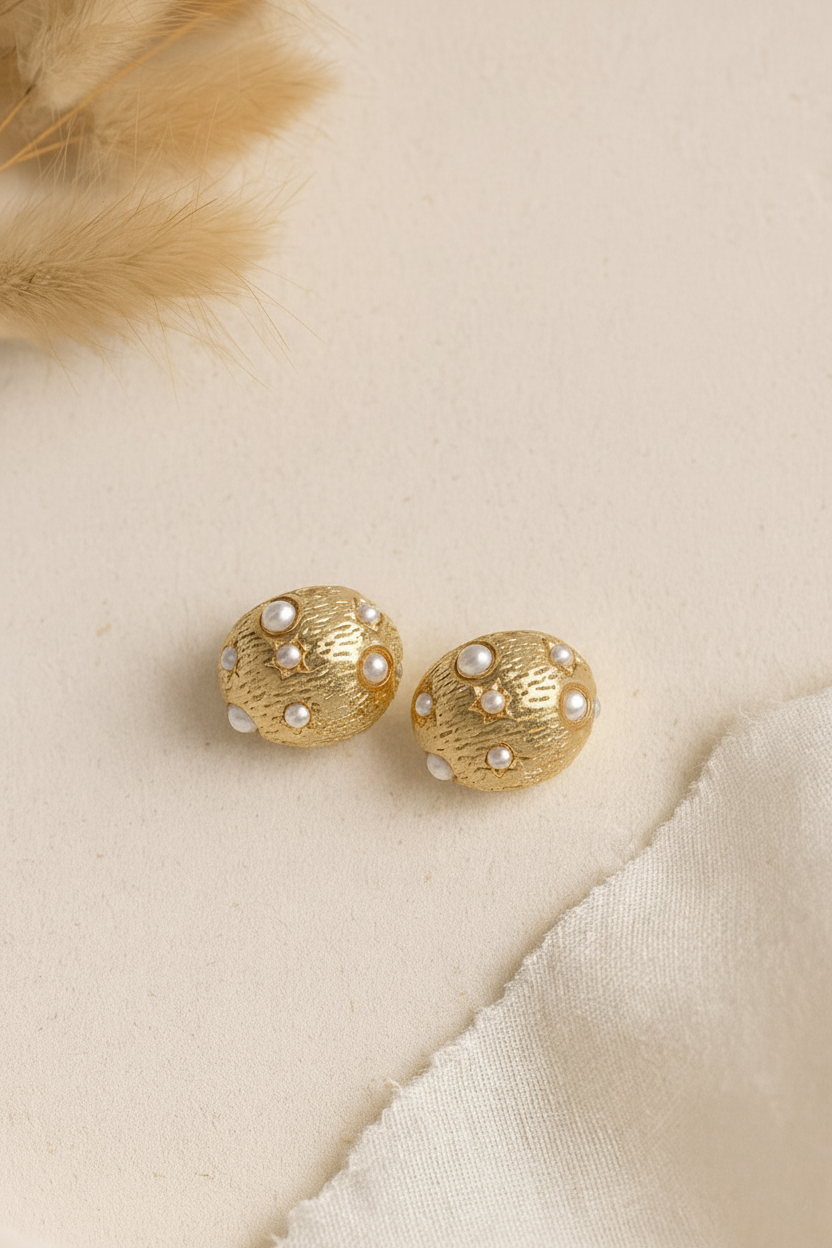 Orbs 24K Gold Plated Pearl Hoop Earrings - Elegant Gold Hoops for Women, 304 Stainless Steel, Classic Statement Earrings