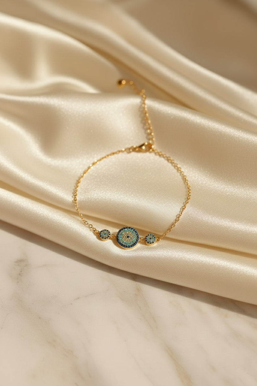 Trio Evil Eye 925 Sterling Silver Bracelet – Elegant Gold & Silver Protective Bracelet for Women