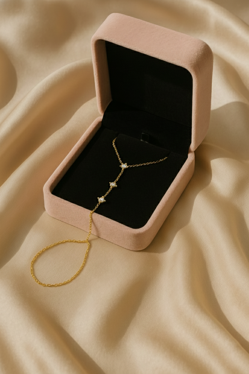 Stella 925 Sterling Silver Hand Bracelet Chain – Elegant Gold Zircon Hand Chain Jewelry for Women