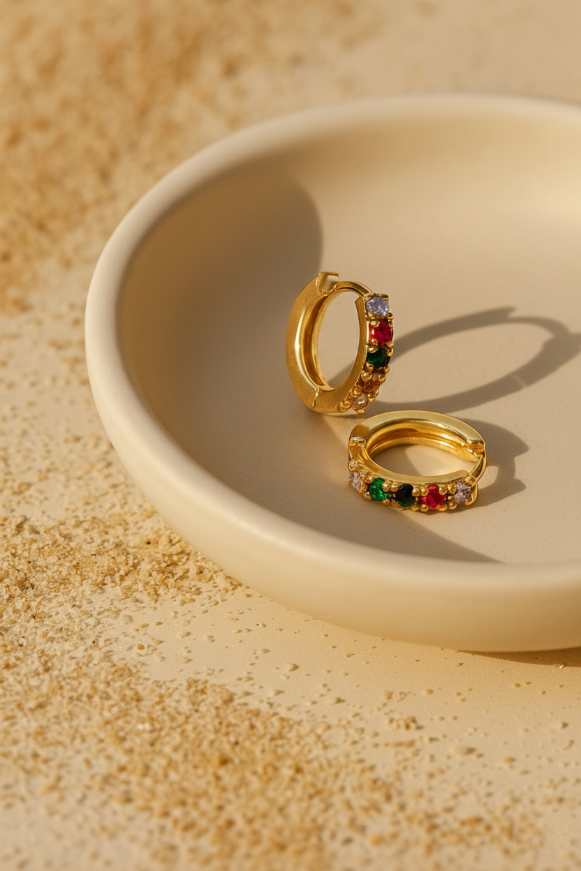 Ornara 18K Gold Plated Zircon Hoop Earrings - Dainty Zircon Hoops for Women, Elegant Gold Plated Copper Earrings