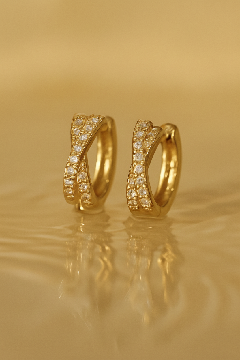 Auri-X 925 Sterling Silver Real 18K Gold Plated Zircon Hoop Earrings -  Gold & White Gold Elegant Hoops for Women