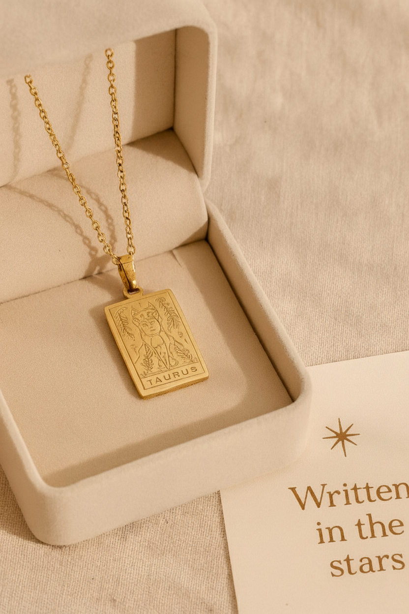 Zodiac Celestia Slabs 18K Gold Plated Pendant – Durable Titanium Steel Astrological Necklace