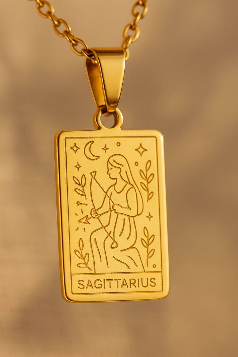 Zodiac Celestia Slabs 18K Gold Plated Pendant – Durable Titanium Steel Astrological Necklace
