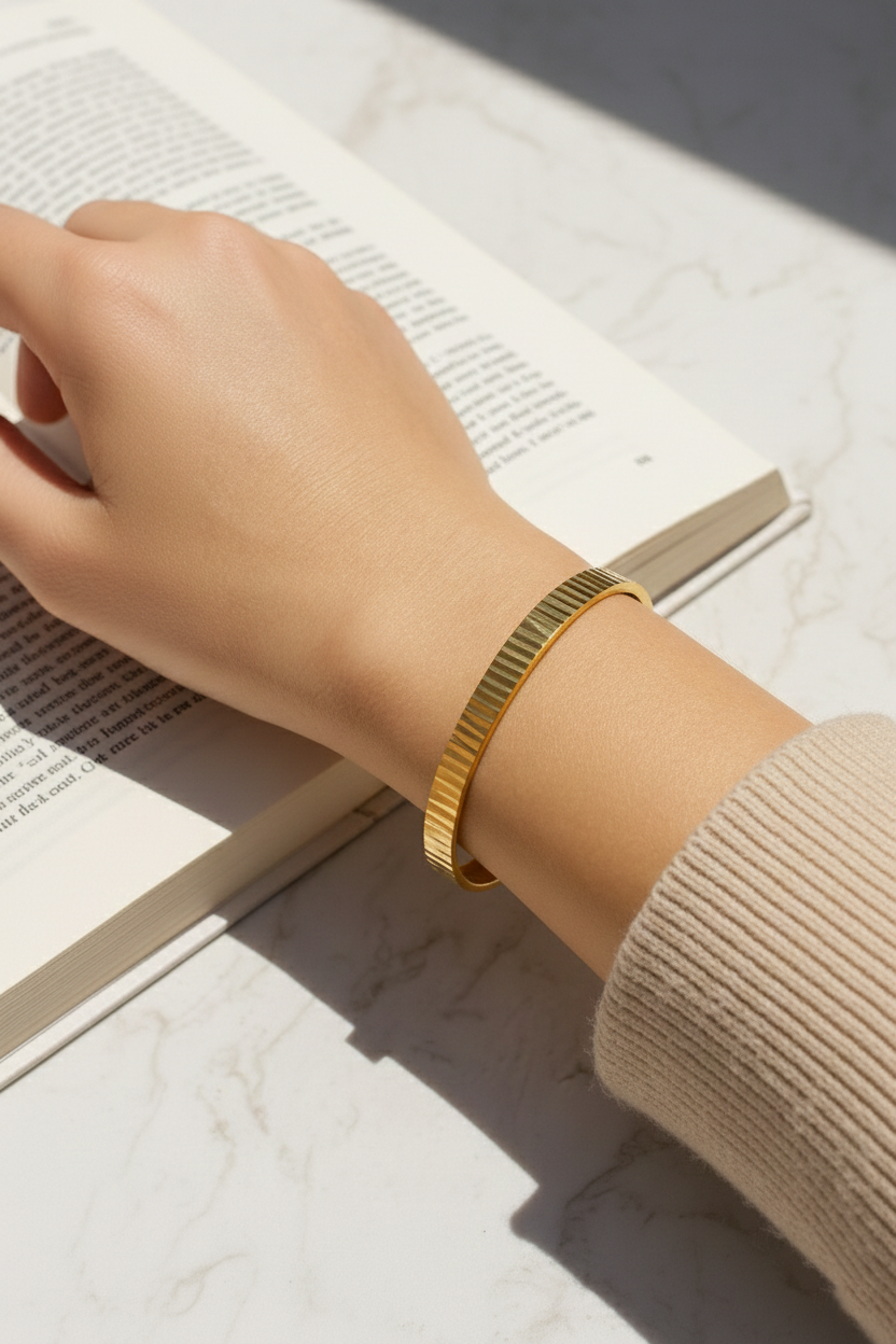 Prisma 24K Gold Plated Bangle Bracelet – Elegant Brass Statement Gold Bangle for Women