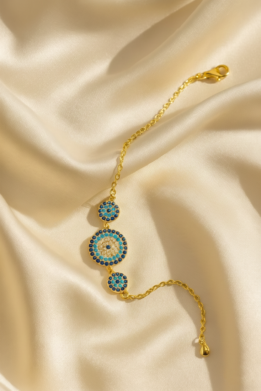 Trio Evil Eye 925 Sterling Silver Bracelet – Elegant Gold & Silver Protective Bracelet for Women