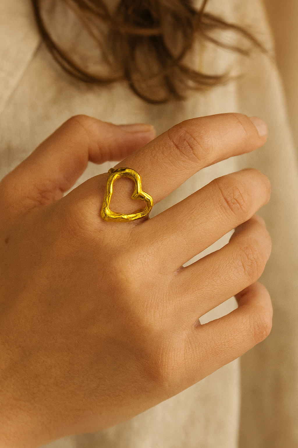 Molten Heart 18K Gold Plated Adjustable Ring