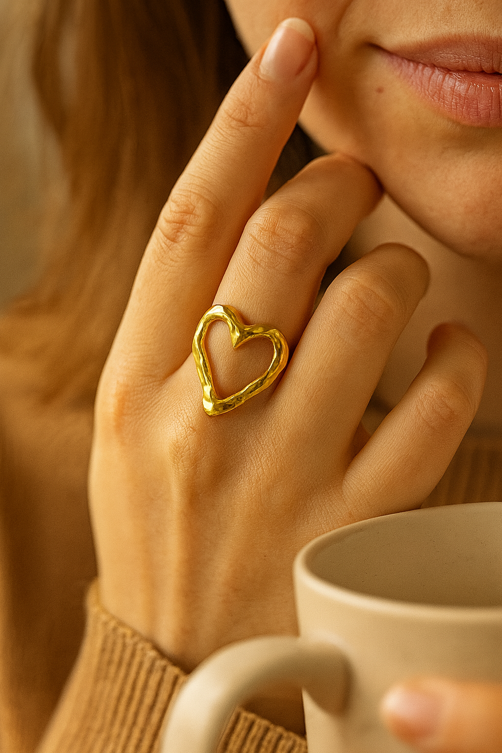 Molten Heart 18K Gold Plated Adjustable Ring