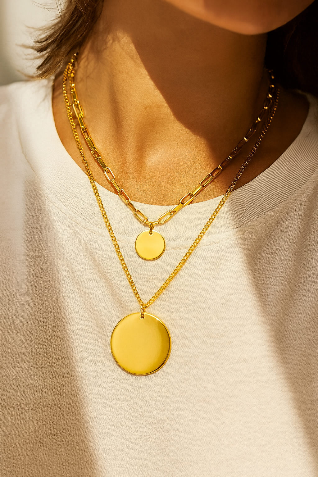 Lustre Medallion Layered 18K Gold Plated Necklace Set – 304 Stainless Steel, Waterproof, Anti-Tarnish Layered Jewelry