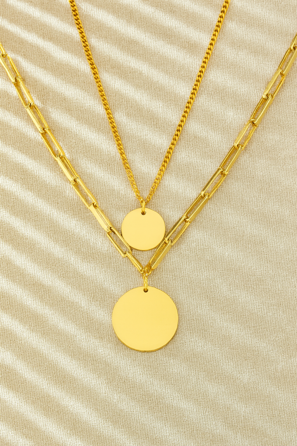 Lustre Medallion Layered 18K Gold Plated Necklace Set – 304 Stainless Steel, Waterproof, Anti-Tarnish Layered Jewelry
