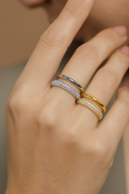 Twilight Lustre Band 18K Gold Plated Zircon Adjustable Ring – Gold & Silver Copper Statement Ring with Sparkling Zircon