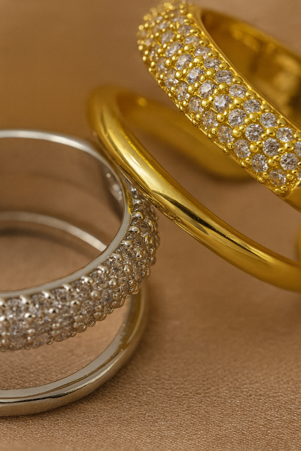 Twilight Lustre Band 18K Gold Plated Zircon Adjustable Ring – Gold & Silver Copper Statement Ring with Sparkling Zircon