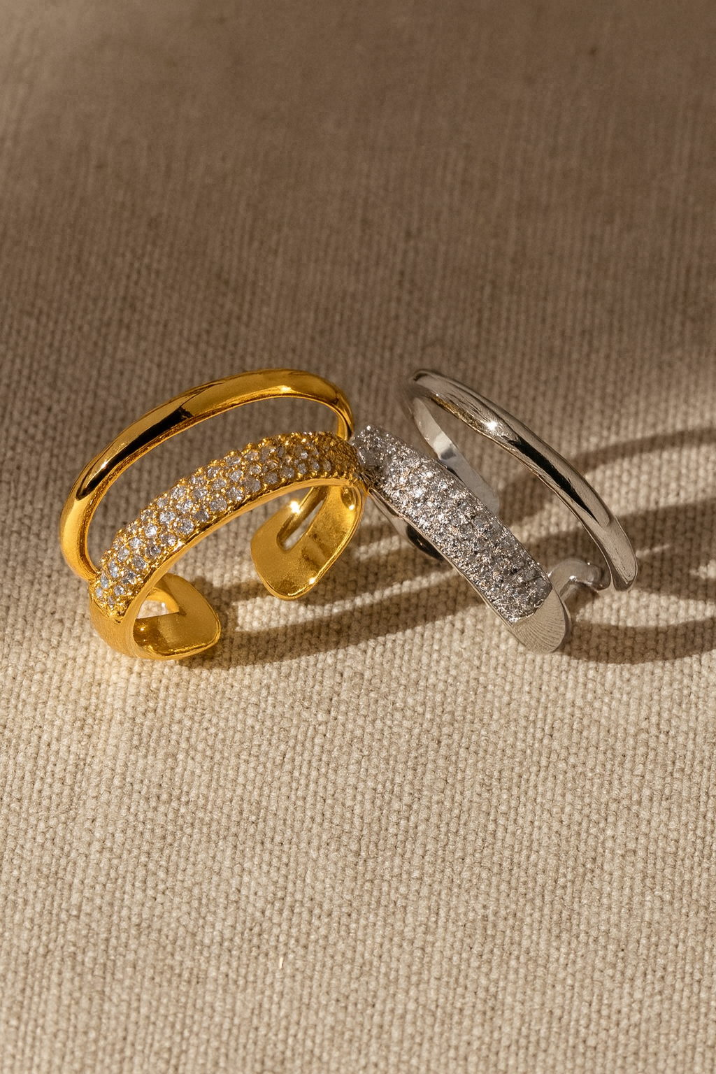 Twilight Lustre Band 18K Gold Plated Zircon Adjustable Ring – Gold & Silver Copper Statement Ring with Sparkling Zircon