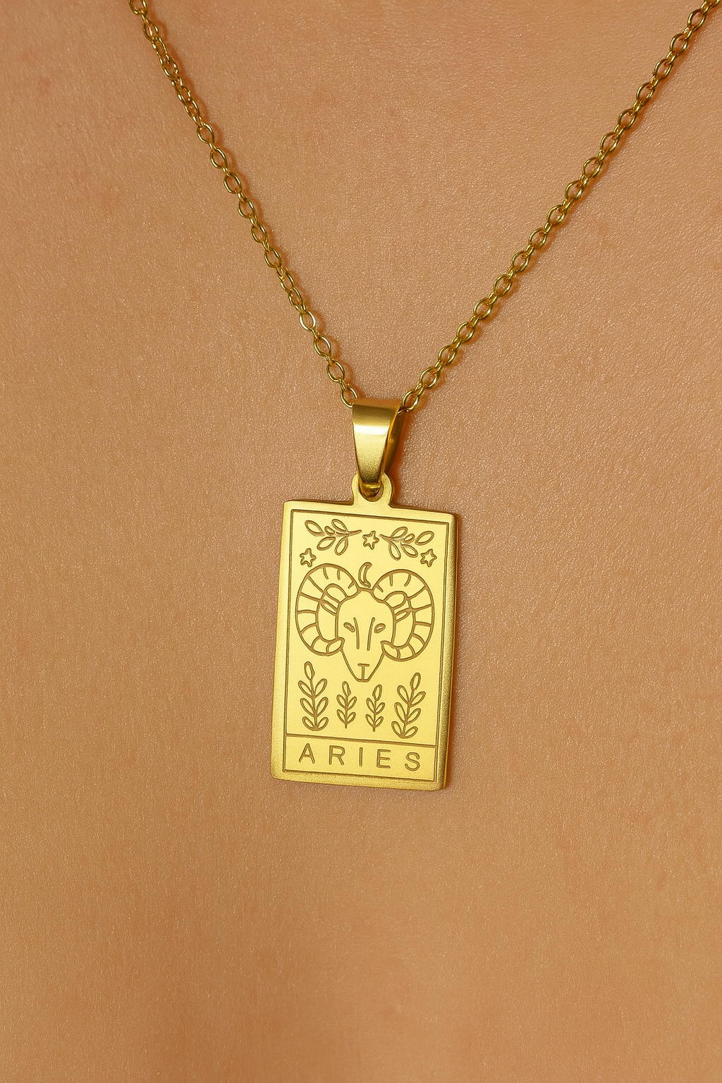 Zodiac Celestia Slabs 18K Gold Plated Pendant – Durable Titanium Steel Astrological Necklace