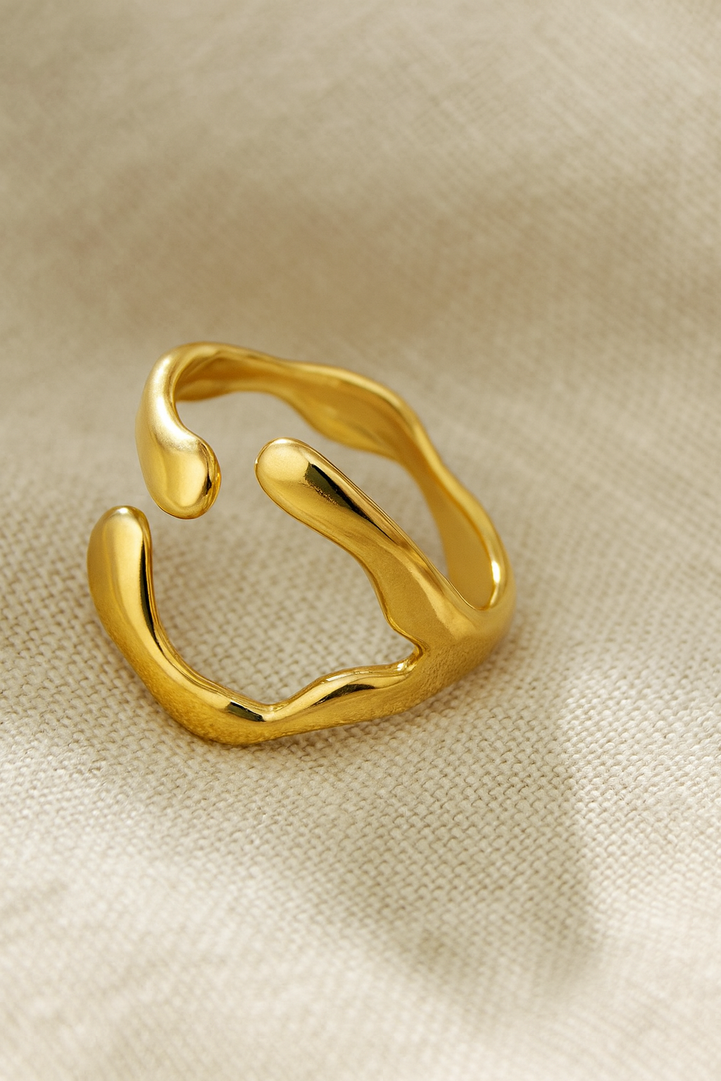 Auric Wreath 18K Gold Plated Adjustable Ring – Gold 304 Stainless Steel Wreath Style Band, Waterproof, Non-Tarnish Metal Jewelry
