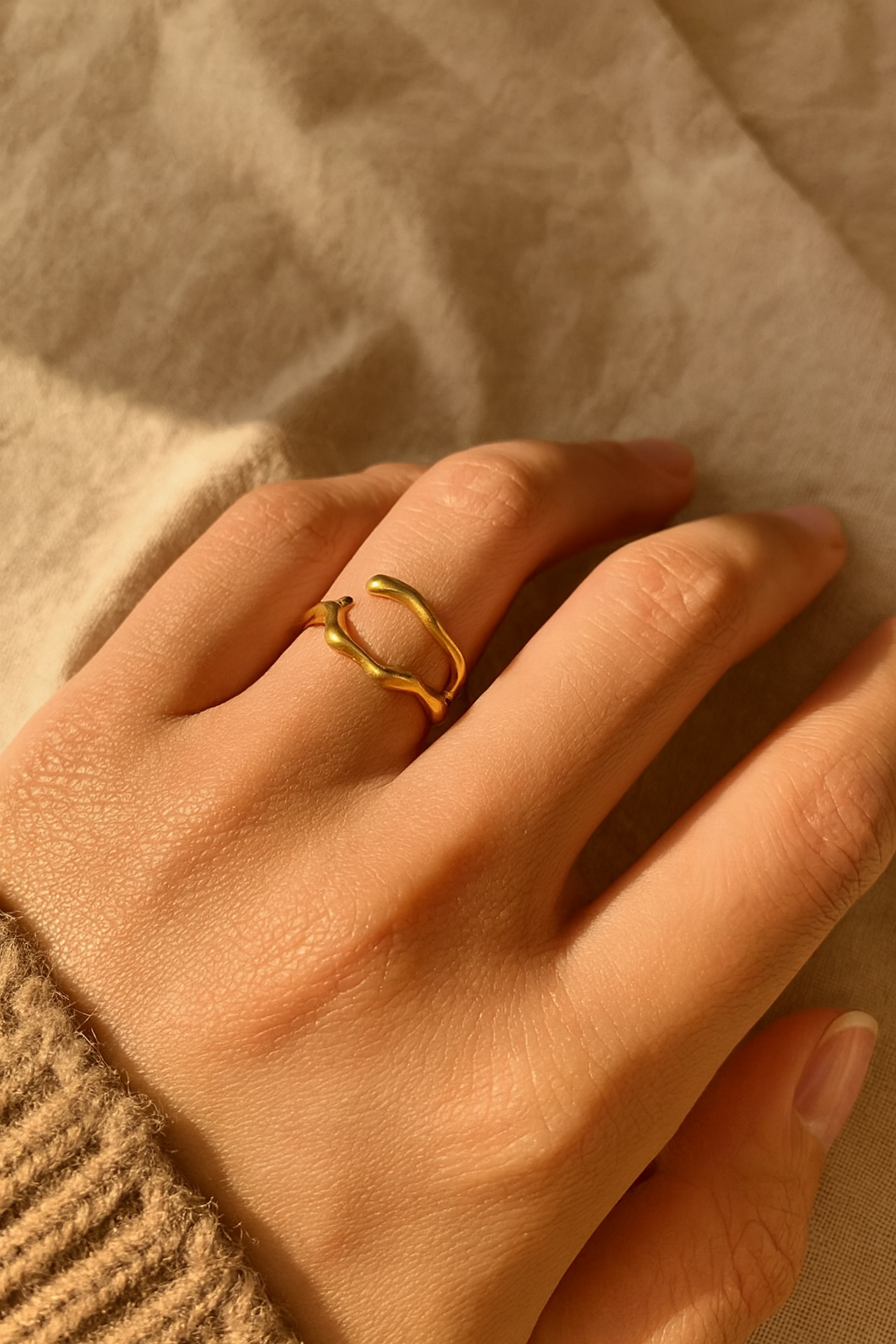 Auric Wreath 18K Gold Plated Adjustable Ring – Gold 304 Stainless Steel Wreath Style Band, Waterproof, Non-Tarnish Metal Jewelry