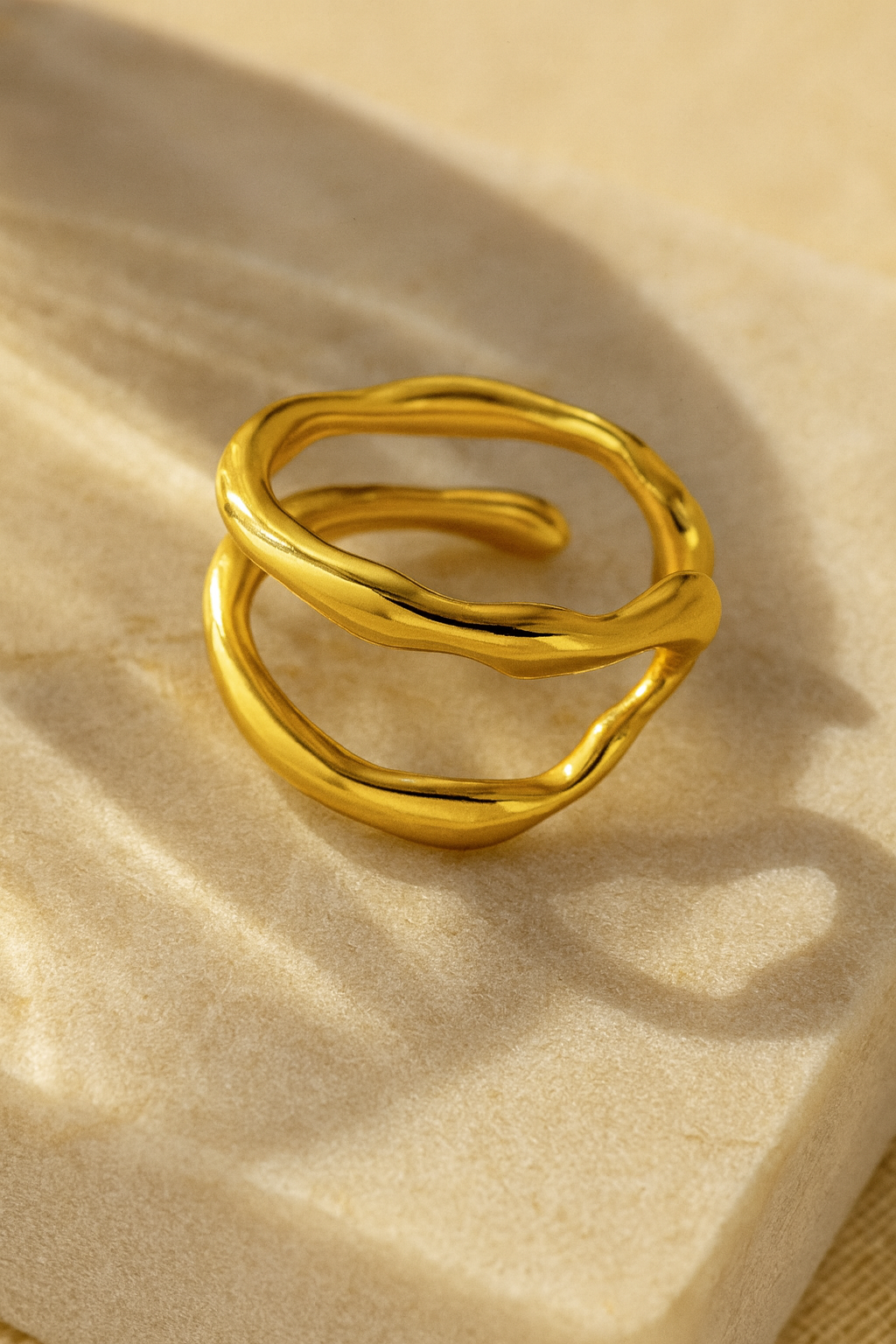 Auric Wreath 18K Gold Plated Adjustable Ring – Gold 304 Stainless Steel Wreath Style Band, Waterproof, Non-Tarnish Metal Jewelry