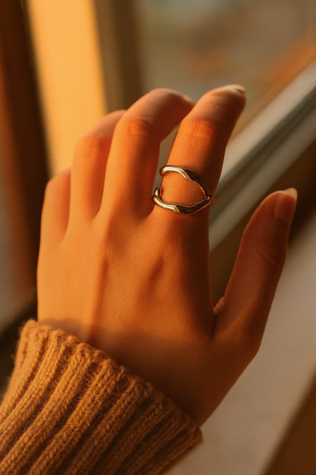 Auric Wreath 18K Gold Plated Adjustable Ring – Gold 304 Stainless Steel Wreath Style Band, Waterproof, Non-Tarnish Metal Jewelry