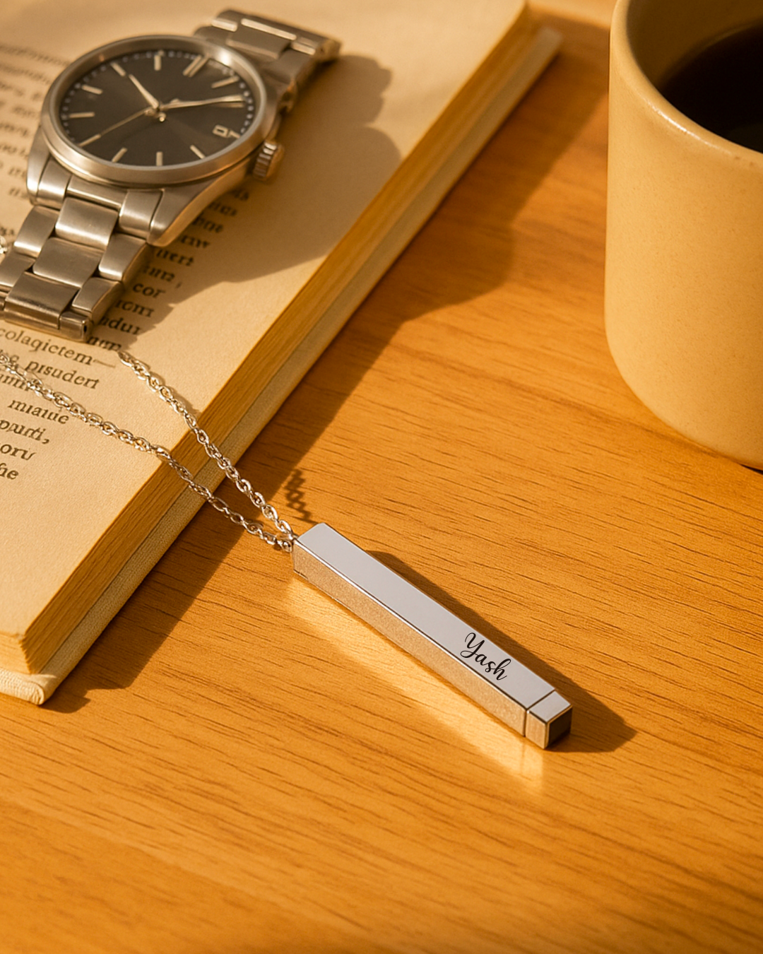 Personalized Monarque Slide Bar 18K Gold Plated Necklace – Elegant 304 Stainless Steel Gold Pendant Jewelry
